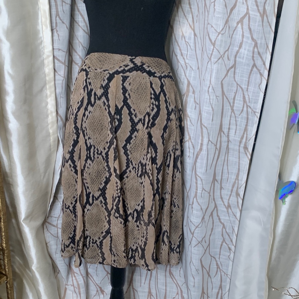 attention Tan and Black Snake-Print Skater Skirt